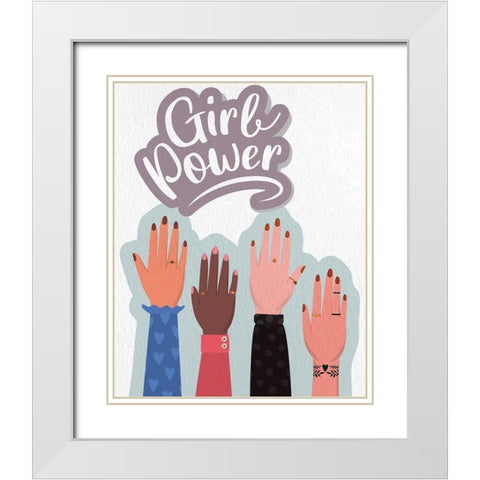Girl Power Hands White Modern Wood Framed Art Print with Double Matting by Allen, Kimberly