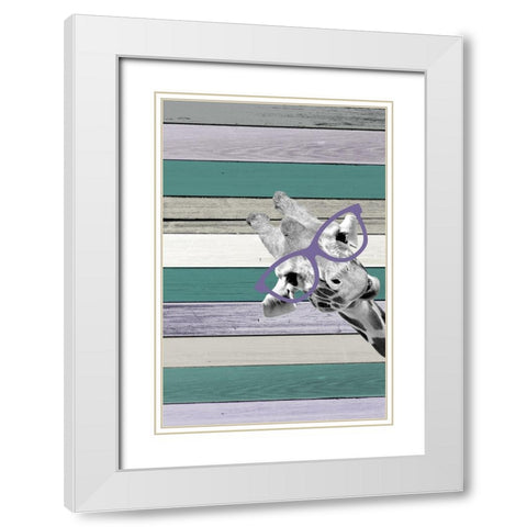 Giraffes Glasses 3 White Modern Wood Framed Art Print with Double Matting by Allen, Kimberly