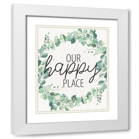 Our Happy Place Wreath White Modern Wood Framed Art Print with Double Matting by Allen, Kimberly