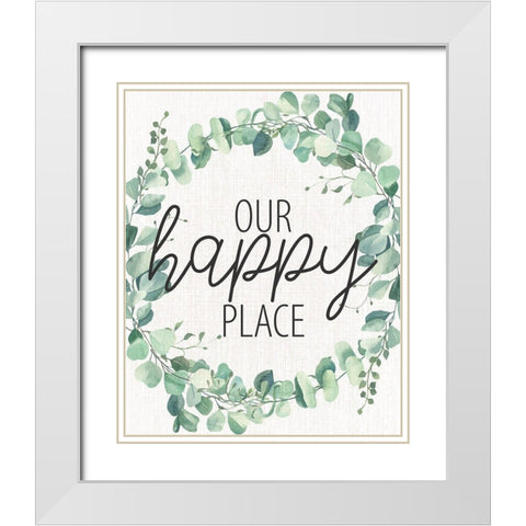 Our Happy Place Wreath White Modern Wood Framed Art Print with Double Matting by Allen, Kimberly