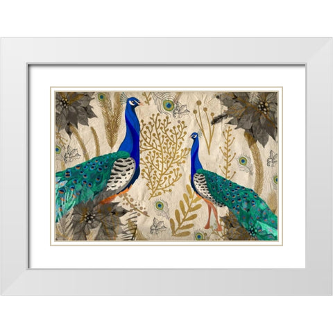 Poinsettia Peacocks White Modern Wood Framed Art Print with Double Matting by Allen, Kimberly