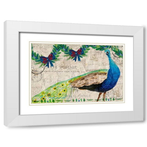 Christmas Postcard Peacock White Modern Wood Framed Art Print with Double Matting by Allen, Kimberly
