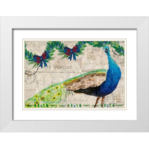 Christmas Postcard Peacock White Modern Wood Framed Art Print with Double Matting by Allen, Kimberly