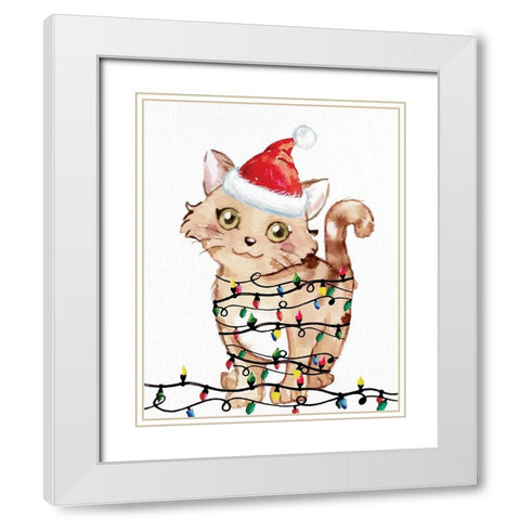 Kitten Lights 1 White Modern Wood Framed Art Print with Double Matting by Allen, Kimberly