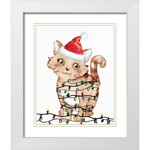 Kitten Lights 1 White Modern Wood Framed Art Print with Double Matting by Allen, Kimberly
