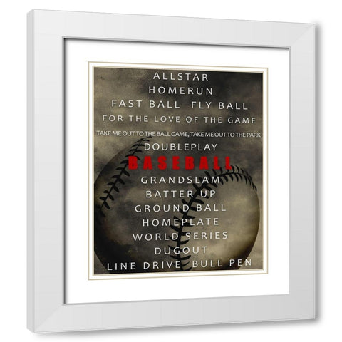 Baseball White Modern Wood Framed Art Print with Double Matting by Allen, Kimberly