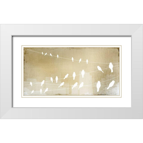 Birds on a Wire White Modern Wood Framed Art Print with Double Matting by Allen, Kimberly