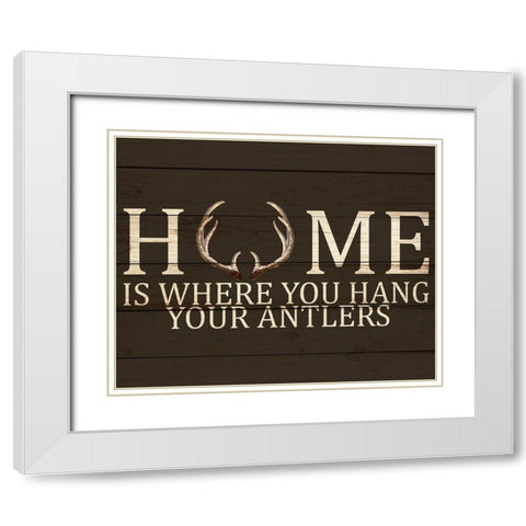 Home Antlers White Modern Wood Framed Art Print with Double Matting by Allen, Kimberly