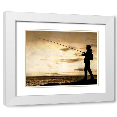 Fishing Silhouette White Modern Wood Framed Art Print with Double Matting by Allen, Kimberly