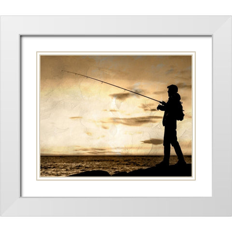 Fishing Silhouette White Modern Wood Framed Art Print with Double Matting by Allen, Kimberly