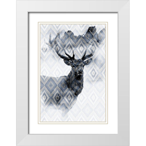Ikat Deer White Modern Wood Framed Art Print with Double Matting by Allen, Kimberly