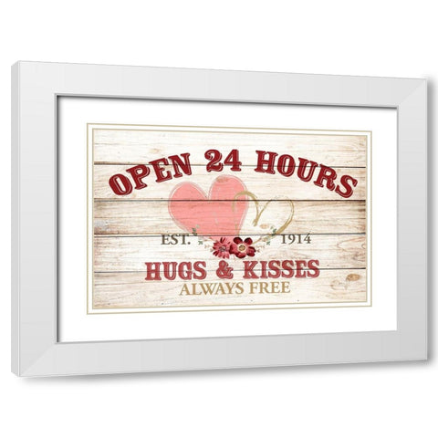 Open 24 Hours White Modern Wood Framed Art Print with Double Matting by Allen, Kimberly