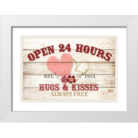 Open 24 Hours White Modern Wood Framed Art Print with Double Matting by Allen, Kimberly