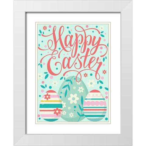 Happy Easter Eggs White Modern Wood Framed Art Print with Double Matting by Allen, Kimberly