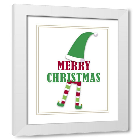 Merry Christmas Elf v2 White Modern Wood Framed Art Print with Double Matting by Allen, Kimberly