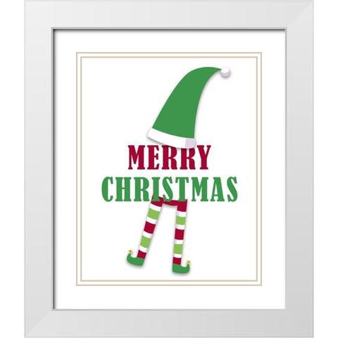 Merry Christmas Elf v2 White Modern Wood Framed Art Print with Double Matting by Allen, Kimberly