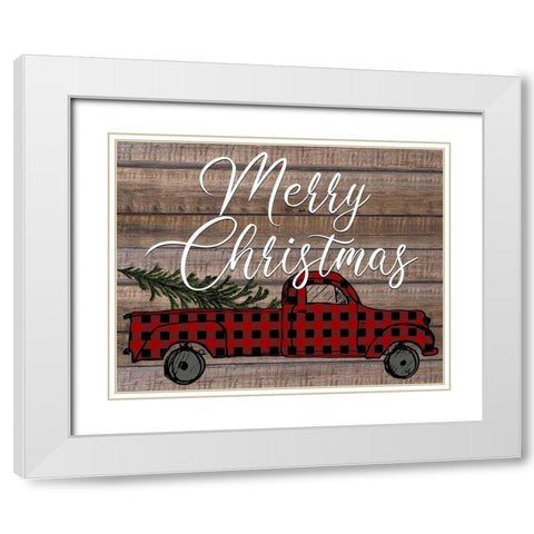 Merry Christmas Holiday Truck White Modern Wood Framed Art Print with Double Matting by Allen, Kimberly