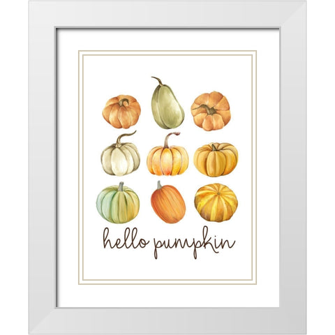 Hello Pumpkin Collage White Modern Wood Framed Art Print with Double Matting by Allen, Kimberly