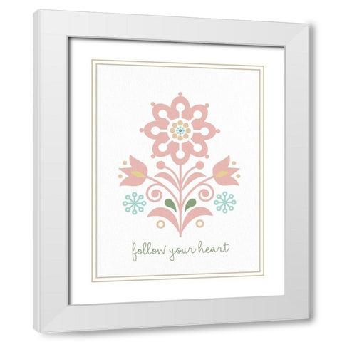 Folk Flower 1 White Modern Wood Framed Art Print with Double Matting by Allen, Kimberly