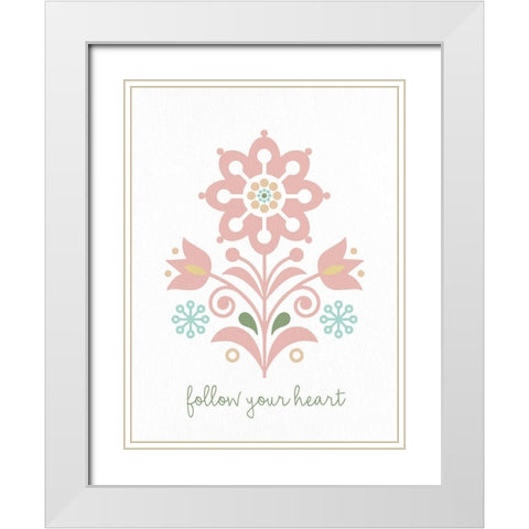 Folk Flower 1 White Modern Wood Framed Art Print with Double Matting by Allen, Kimberly