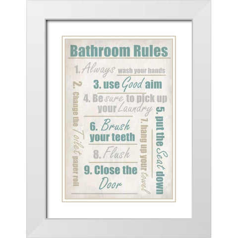 Concrete Bathroom Rules White Modern Wood Framed Art Print with Double Matting by Allen, Kimberly