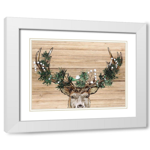 Woodland Deer White Modern Wood Framed Art Print with Double Matting by Allen, Kimberly