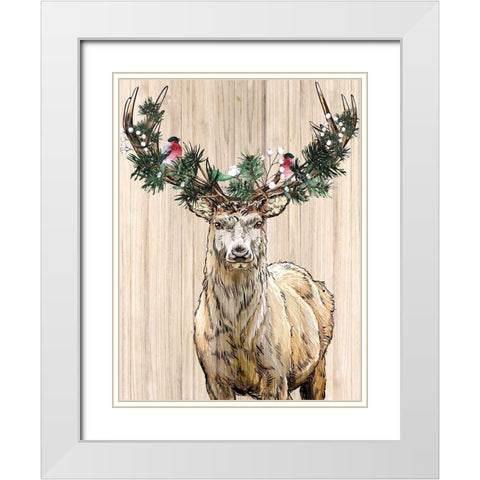 Christmas Deer White Modern Wood Framed Art Print with Double Matting by Allen, Kimberly