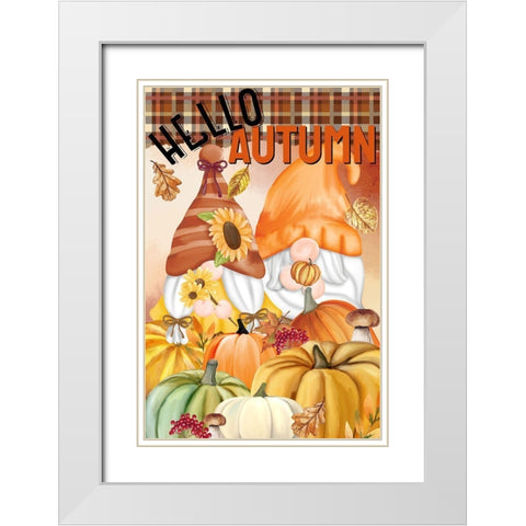 Gnome Fall Hello Autumn White Modern Wood Framed Art Print with Double Matting by Allen, Kimberly