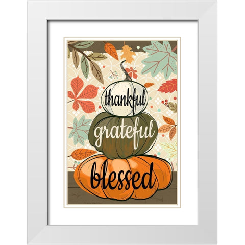 Thankful Grateful Blessed White Modern Wood Framed Art Print with Double Matting by Allen, Kimberly