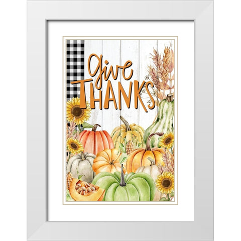 Give Thanks White Modern Wood Framed Art Print with Double Matting by Allen, Kimberly