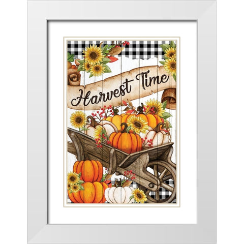Wheelbarrow Pumpkins White Modern Wood Framed Art Print with Double Matting by Allen, Kimberly
