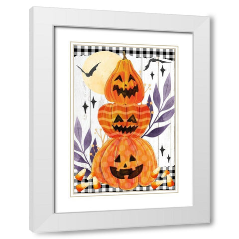 Pumpkin Trio White Modern Wood Framed Art Print with Double Matting by Allen, Kimberly