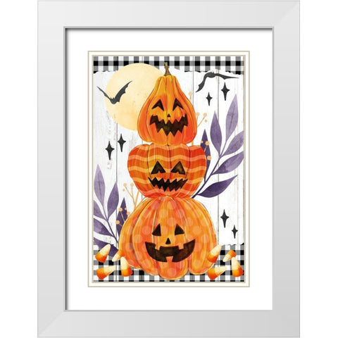 Pumpkin Trio White Modern Wood Framed Art Print with Double Matting by Allen, Kimberly