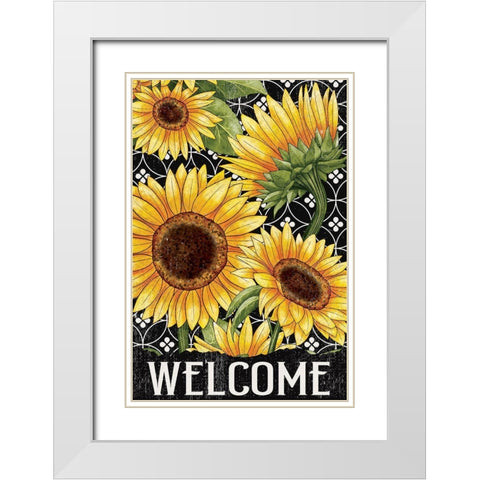 Sunflower Field Welcome White Modern Wood Framed Art Print with Double Matting by Allen, Kimberly