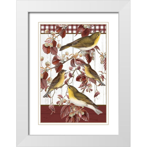 Fall Birds White Modern Wood Framed Art Print with Double Matting by Allen, Kimberly