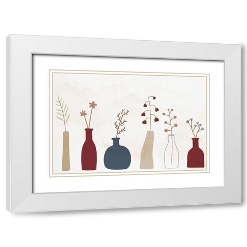 Row of Vases White Modern Wood Framed Art Print with Double Matting by Allen, Kimberly