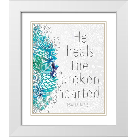 He Heals White Modern Wood Framed Art Print with Double Matting by Allen, Kimberly
