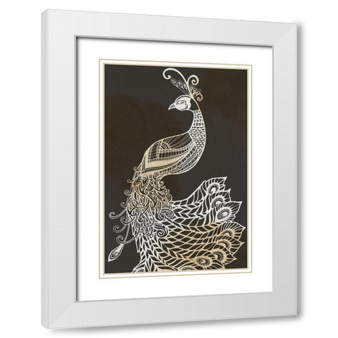 Monotone Peacock White Modern Wood Framed Art Print with Double Matting by Allen, Kimberly