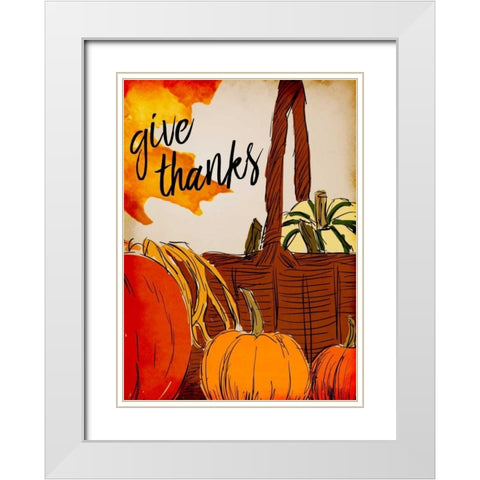 Give Thanks Basket White Modern Wood Framed Art Print with Double Matting by Allen, Kimberly