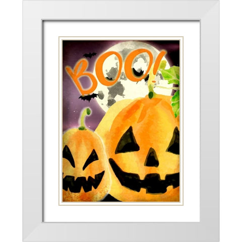 Boo Pumpkins White Modern Wood Framed Art Print with Double Matting by Allen, Kimberly