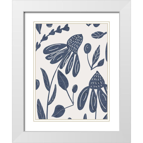 Denim Floral 1 White Modern Wood Framed Art Print with Double Matting by Allen, Kimberly