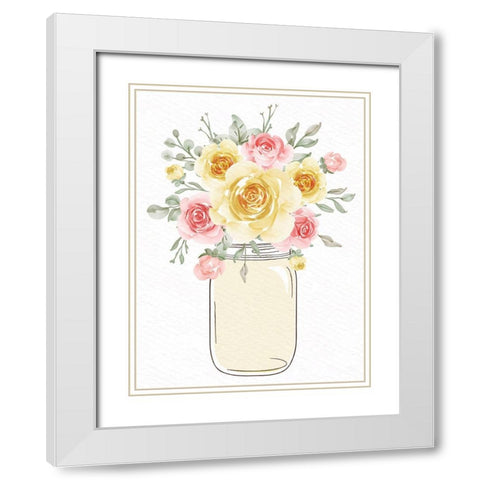 Mason Jar Floral 1 White Modern Wood Framed Art Print with Double Matting by Allen, Kimberly