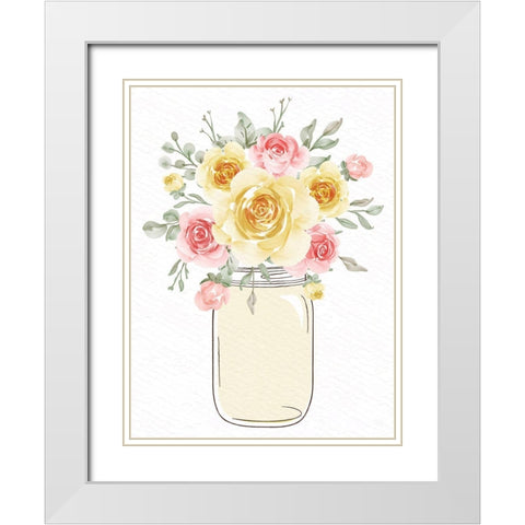 Mason Jar Floral 1 White Modern Wood Framed Art Print with Double Matting by Allen, Kimberly