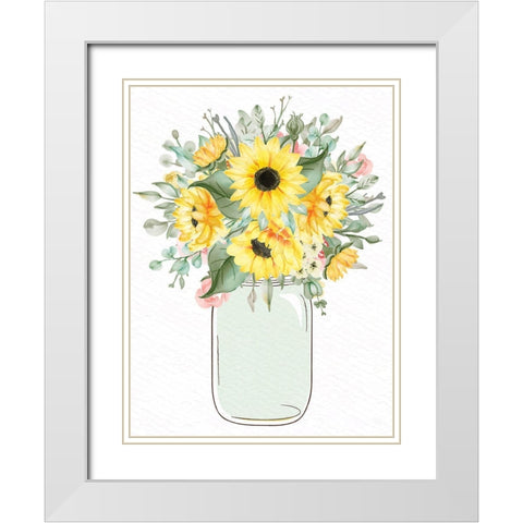 Mason Jar Floral 2 White Modern Wood Framed Art Print with Double Matting by Allen, Kimberly