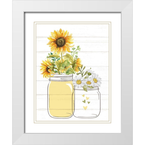 Mason Jar Floral 7 White Modern Wood Framed Art Print with Double Matting by Allen, Kimberly
