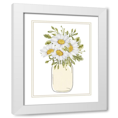Mason Jar Floral 1 White Modern Wood Framed Art Print with Double Matting by Allen, Kimberly