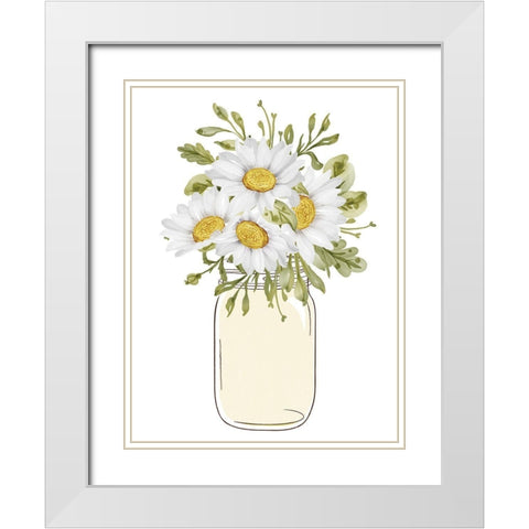 Mason Jar Floral 1 White Modern Wood Framed Art Print with Double Matting by Allen, Kimberly