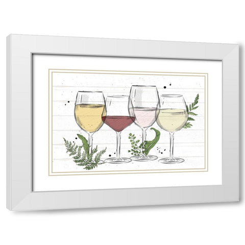 Wine Glass Ferns 1 White Modern Wood Framed Art Print with Double Matting by Allen, Kimberly