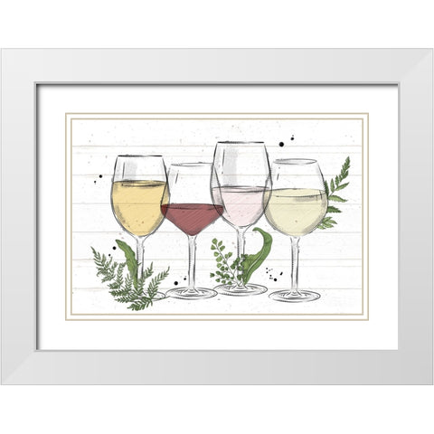 Wine Glass Ferns 1 White Modern Wood Framed Art Print with Double Matting by Allen, Kimberly