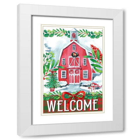 Christmas Barn White Modern Wood Framed Art Print with Double Matting by Allen, Kimberly